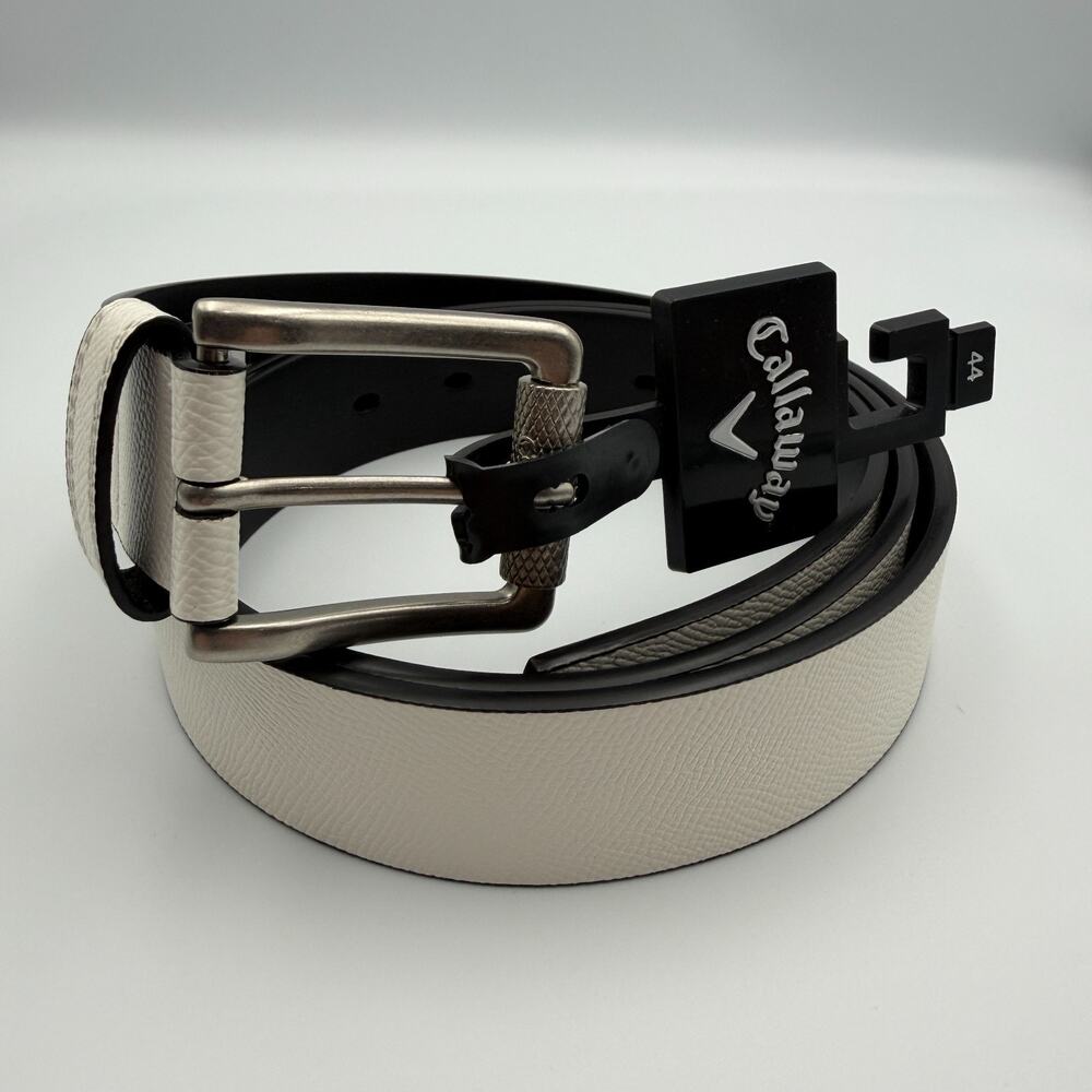 Callaway Golf Belt Mens Size 44 White Textured Faux Leather Silver Buckle NWT